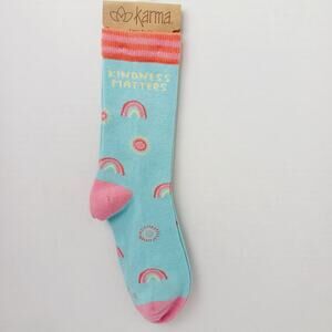 Women Boy Sock Crew Karma Kindness Matters Rainbow Flower Cotton Gift NWT NEW